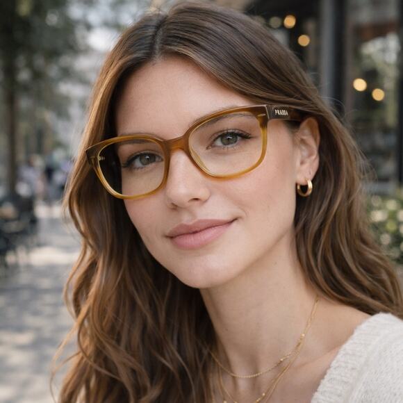 Prada VPR17R TKU-1O1 Eyeglasses Brown Honey Transparent Frames Italy 54-19-145 main image 8